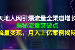 天地人网引爆流量全渠道增长：揭秘流量突然破点，流量变现，月入上亿案例