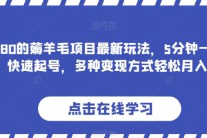 价值1980的薅羊毛项目最新玩法，5分钟一条原创作品，快速起号，多种变现方式轻松月入1W＋【揭秘】