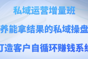 私域运营增量班，培养能拿结果的私域操盘手，打造客户自循环赚钱系统