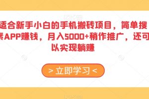 适合新手小白的手机搬砖项目，简单搜素APP赚钱，月入5000+稍作推广，还可以实现躺赚【揭秘】