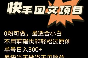 24年最新快手图文带货项目，零粉可做，不用剪辑轻松过原创单号轻松日入300+【揭秘】