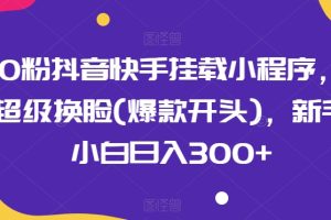 0粉抖音快手挂载小程序，超级换脸(爆款开头)，新手小白日入300+【揭秘】