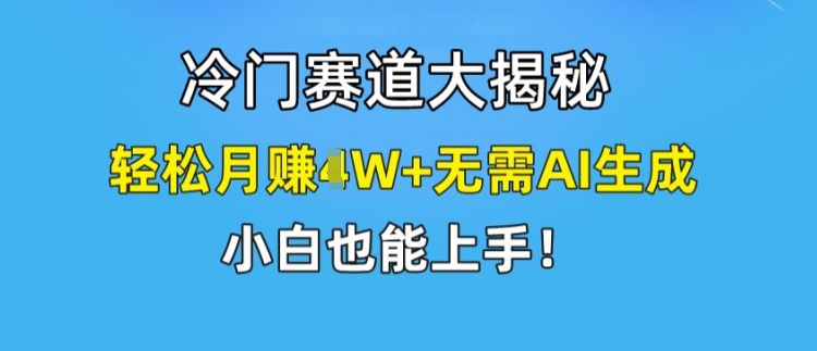 冷门赛道大揭秘，轻松月赚1W+无需AI生成，小白也能上手【揭秘】