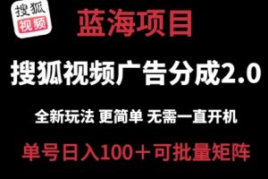 搜狐视频2.0 全新玩法成本更低 操作更简单 无需电脑挂机 云端自动挂机单号日入100+可矩阵【揭秘】