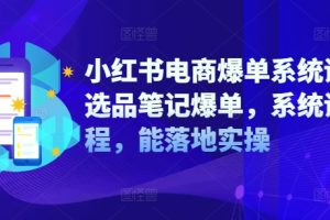 小红书电商爆单系统课，选品笔记爆单，系统课程，能落地实操