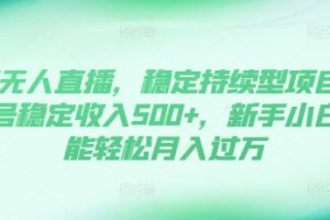 DY无人直播，稳定持续型项目，单号稳定收入500+，新手小白都能轻松月入过万【揭秘】